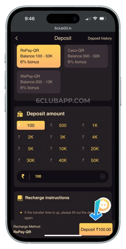 6club-deposit-page